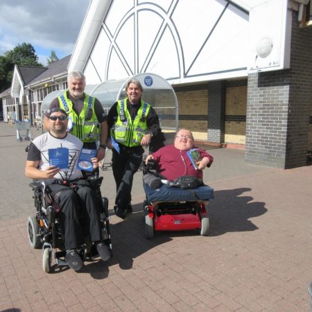 PC Nick James, PCSO Ceri Price with Harold Williams (representative from RCT Disability Forum) and founder Richard Jones