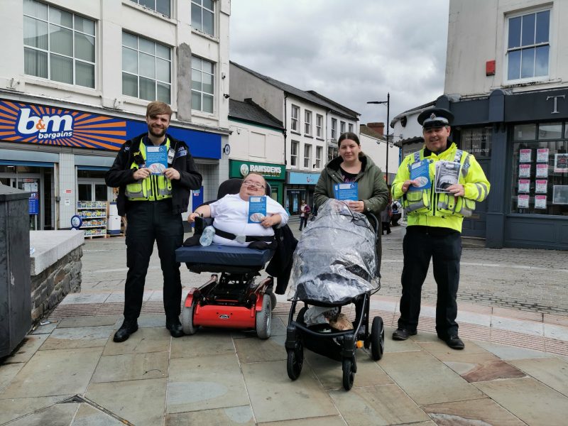 PCSO's Toomey and Price with Richard Jones and Lindsey Williams from Accessible Wales