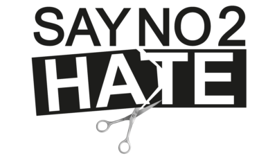 Accessible News Say No 2 Hate Graphic depicting a scissors cutting through the word hate